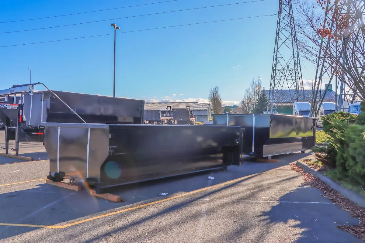 Roll-off dumpster ready for waste disposal at job site for Yard Waste Dumpster Rental in Pittsburg